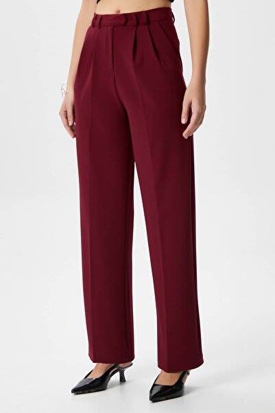 Ritnice Kadın Flow Kanca Kapamalı Cepli Bordo Kumaş Pantolon