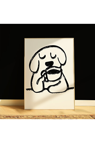 DES VU PRINT Kahve İçen Köpek Posteri, Mutfak Temalı Çerçevesiz Poster