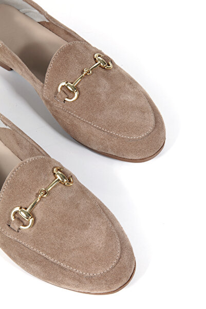 ÜNAL ÖZER Women's Mink Suede Genuine Leather Round Toe Buckle Daily Ballerinas Un001-043