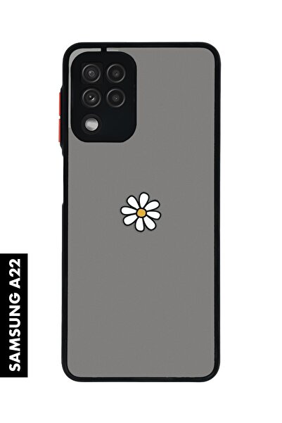 mooodcase Samsung A22 Uyumlu Papatya Desenli MatGuard Buzlu Şeffaf Telefon Kılıfı