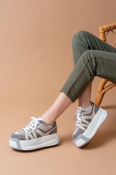 SEEM & BE Pantofi gri pentru femei Dora cu talpă înaltă - pantofi sport