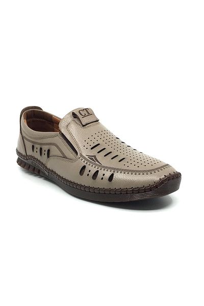 CATELLİ 100% Leather Orthopedic Men's Summer Comfortable Daily Perforated Sandal Shoes 40-45