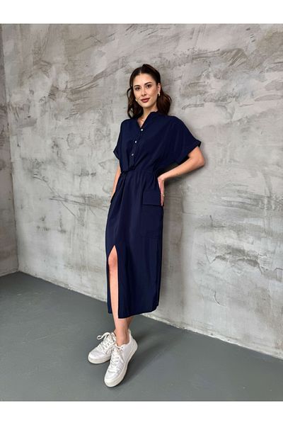 Elif Özbey Butik Rochie modal de buzunar cargo bleumarin