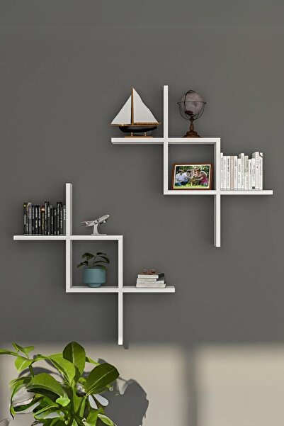 İda Wooden Zagy 2'li Dekoratif Duvar Rafı - Duvara Monte Kitaplık