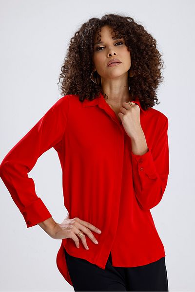 Sense Dubai Fabric Long Sleeve Hidden Placket Women's Shirt |   Gml36145 Red