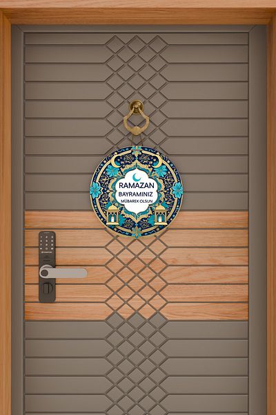 Rugmood Μοντέρνα ξύλινη ψηφιακή εκτύπωση, Navy Blue Happy Eid Mubarak Door Decoration