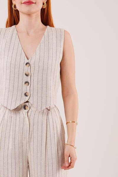 fh fashionhere Γιλέκο και παντελόνι Μαύρη ρίγα Διπλό Σετ