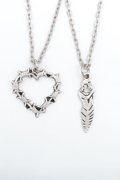 2-Piece Heart with Thorns - Dear Word Silver Plated Necklace Set