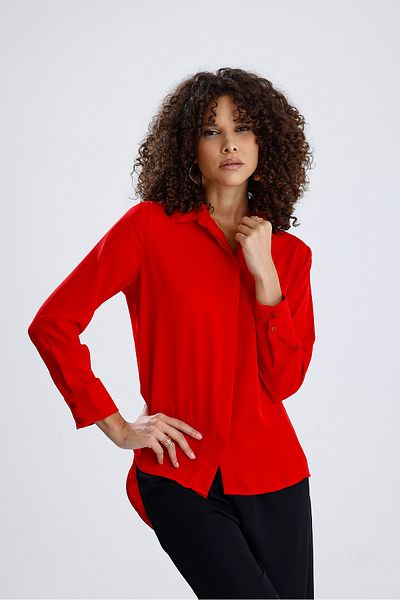 Sense Dubai Fabric Long Sleeve Hidden Placket Women's Shirt |   Gml36145 Red