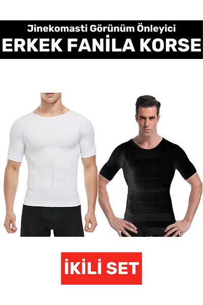 Wintoup Gynecomastia Upright Posture Corrector Belly Firming Elastic Men's Undershirt Corset Black-And-White Set of Two