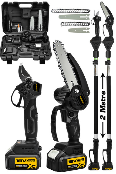 JetVolt 2'li Süper Set Çift Akülü Teleskopik Kollu Bağ Makası ve Budama Teste...