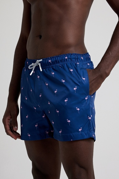 MADZEYMODA Преміум чоловічі шорти з принтом фламінго, сині LS-95835