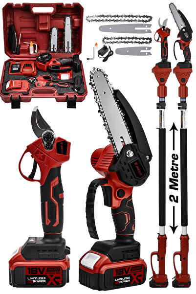 JetVolt 2'li Süper Set Çift Akülü Teleskopik Kollu Bağ Makası ve Budama Teste...