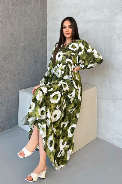 ASEDE Φόρεμα από 100% βισκόζη Bohemian Alaçatı Φόρεμα με γιακά με δέσιμο με σχέδιο Φόρεμα βισκόζης Κατάλληλο για Μουσουλμανικό