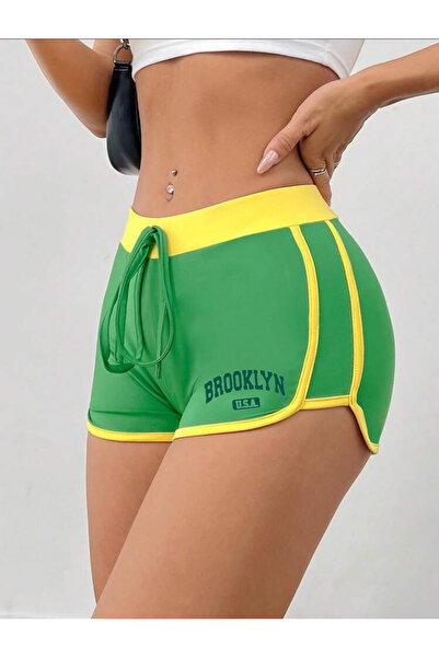 GBRO Yeni Sezon Kadın Broklyn Baskılı Neon Yeşili Şort