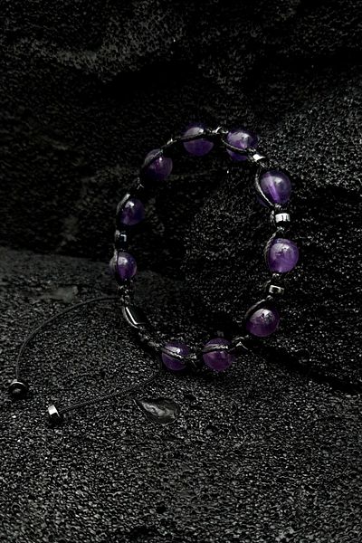 Seven Art Jewelry Natural Stone Bracelet, Amethyst and Hematite Stone, Adjustable, Men's Bracelet, Women's Bracelet