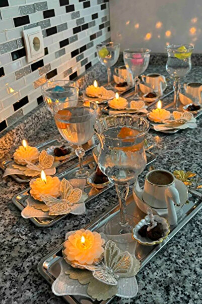 MGEStore 6-Piece Baton Stainless Steel Silver Serving, Tea, Coffee, Refreshment and Presentation Tray with Butterfly Accessories