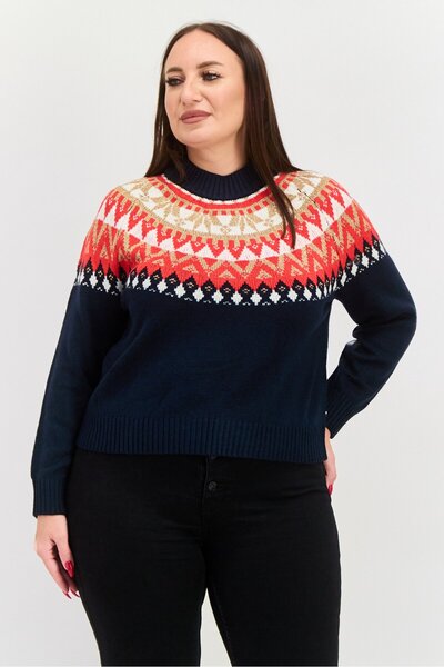 Tommy Hilfiger Women Plus Size Round Neck Turkey Sweater, Navy