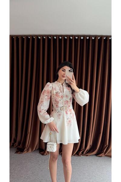 HAZELANNA Gold Belted Rose Mini Dress