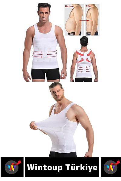 Wintoup Gynecomastia Upright Posture Corrector Belly Firming Elastic Men's Athlete Corset Black-White Set of Two