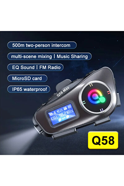 beemen Q58 Max İntercom Kask Kulaklık Ekranlı Model FM Radyo Özellikli 500 Metre Çekim Alanı