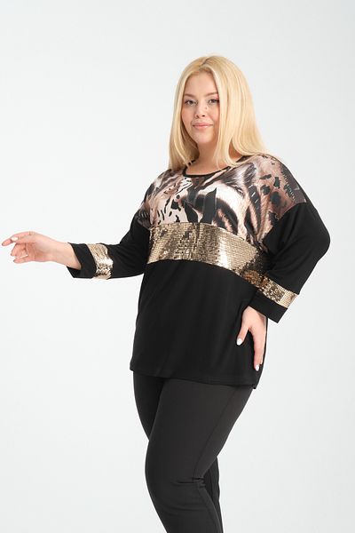 MODA Women's Large Size Patterned Pulpayet Detailed Flat Sleeve Bluz