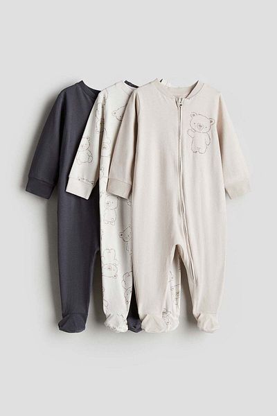 H&M 3-pack Zip-up Sleepsuits