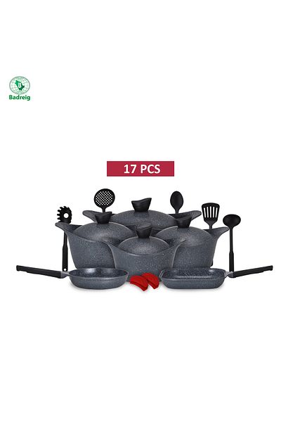 badreig LAHOYA CERAMIC COATED COOKWARE SET 17 PCS (GRAY)  |Made in Saudi