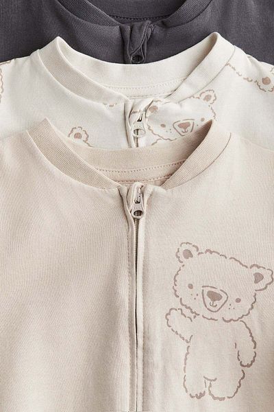 H&M 3-pack Zip-up Sleepsuits