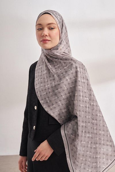 ARMANDA Voile Monogram Pattern Shawl 3361-Light Gray