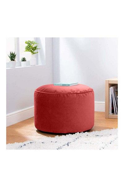House One Velvet Round Bean Bag Pouffe - Red - 55x55x35 cm