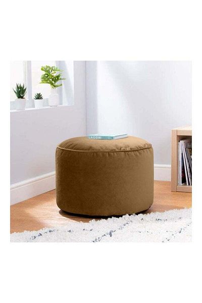 soufa dibaj Velvet Round Bean Bag Pouffe - Brown - 100x100x50 cm