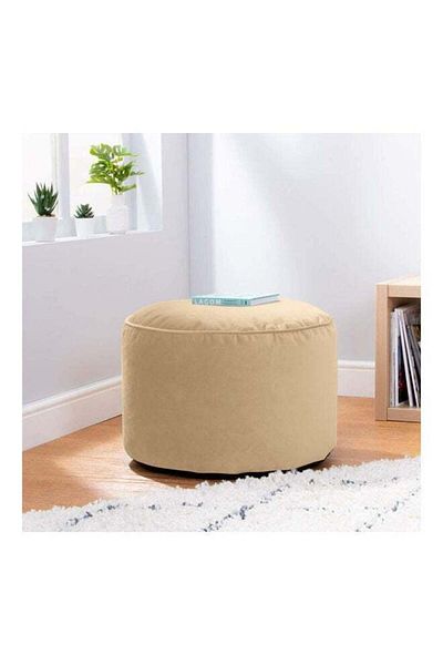 soufa dibaj Velvet Round Bean Bag Pouffe - Beige - 55x55x35 cm