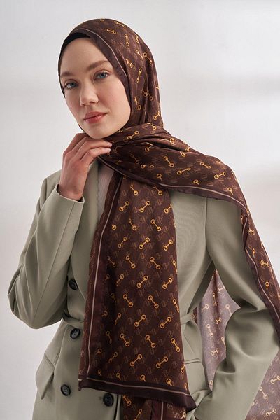 ARMANDA Εισαγόμενο σάλι με μοτίβο Voile Monogram - Bitter Brown