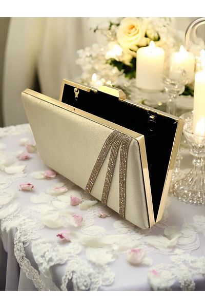 Biçanta Γυμνό χρώμα Σατέν Σταυρός Rosegold Crystal Stone Γυναικείο βραδινό φόρεμα Τσάντα Γάμος Αρραβώνας Αποφοίτηση