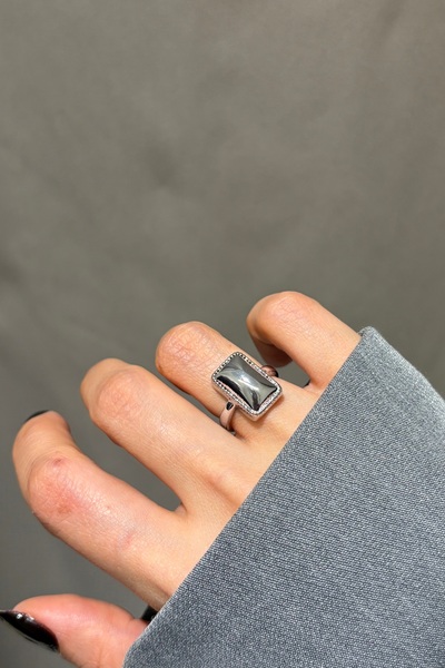 Lavian Accessories Gümüş Emerald Kesim Vintage Ayarlanabilir Yüzük