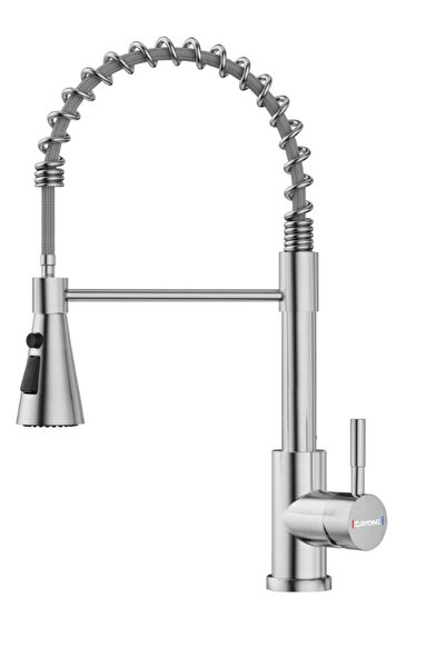 BH صنبور المطبخ مع رشاش سحب لأسفل، وضعين للمياه، صنبور خلاط زنبركي بمقبض واحد من الفولاذ المقاوم للصدأ