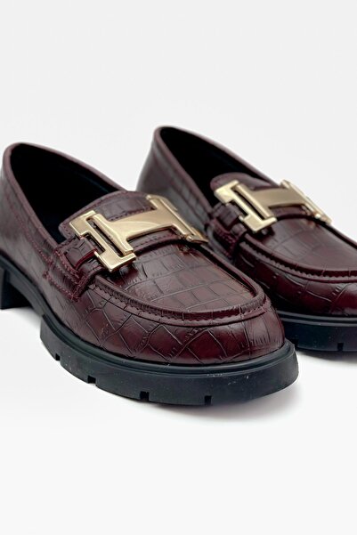 Shoebutik Дамски мокасини Cecilia Burgundy от напукана кожа с катарама