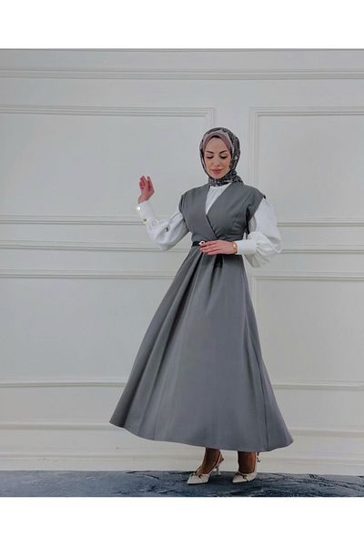 ANKA BOUTIQUE Gray Belted Gilet Dress