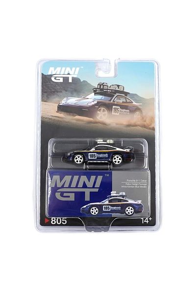mini gt 1/64 بورشه 911 داكار رالي ديزاين باكج أبيض/أزرق جينتيان معدني نفطة باك