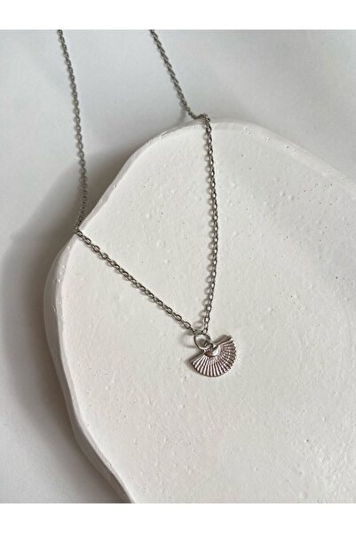 Arsaley Collection Gümüş Mini Yelpaze Charm Yılan Zincir Çelik Kadın Kolye (4...