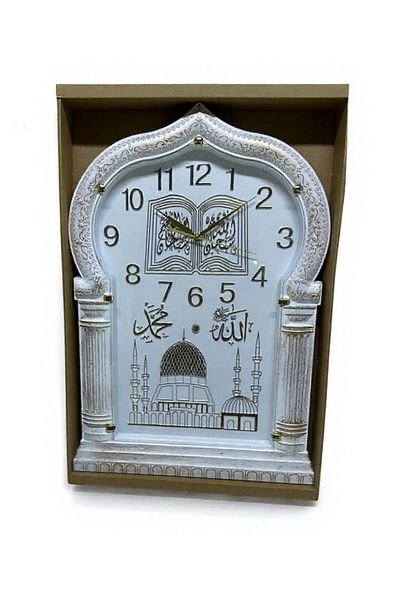 Generic ساعه حائط لون ابيض مع ذهبي علي شكل مسجد