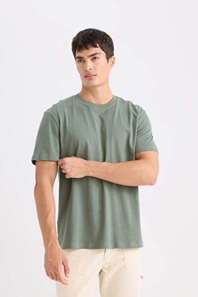 DeFacto 100% Cotton New Regular Fit Crew Neck Basic Plain Short Sleeve T-Shir...