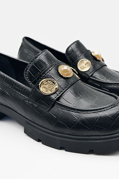 Shoebutik Дамски мокасини Otto Black с катарама и шарка от крокодилска кожа
