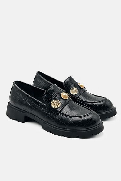 Shoebutik Дамски мокасини Otto Black с катарама и шарка от крокодилска кожа