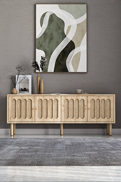 Onouqo İskandinav Tv Sehpası ,tv Ünitesi , Konsol Jüt Kumaşlı Mdf E180xd39xy49cm (ÖZEL TASARIM)