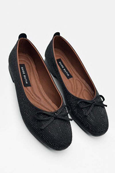 Shoebutik Sheny Чорні камінці з бантиком Деталь Жіночі балетки