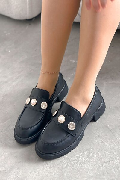 Shoebutik Otto Чорна шкіряна пряжка Деталь Жіночі лофери