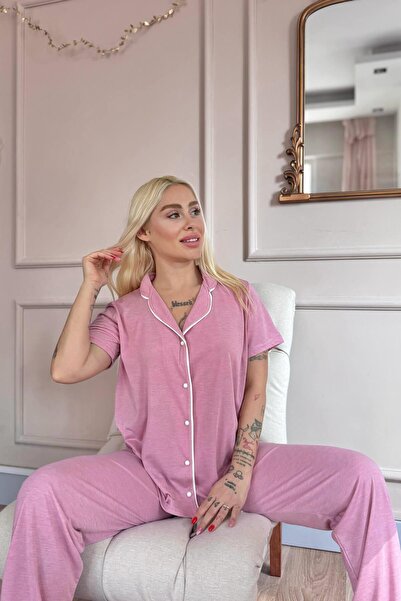Pijamaevi Powder Sofistic Front Buttoned Short Sleeve Women's Pajama Set