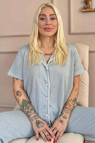 Pijamaevi Gray Sofistic Front Buttoned Short Sleeve Women's Pajama Set